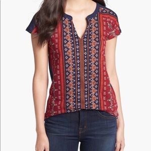 LUCKY BRAND Folklore Print Tunic Top Short Tee S